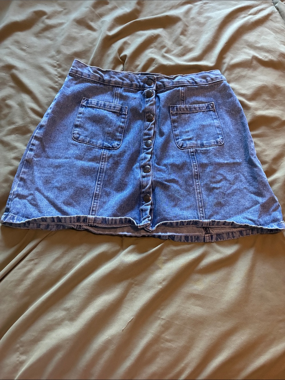 BDG Purple-Blue Button-Front Denim Mini Skirt